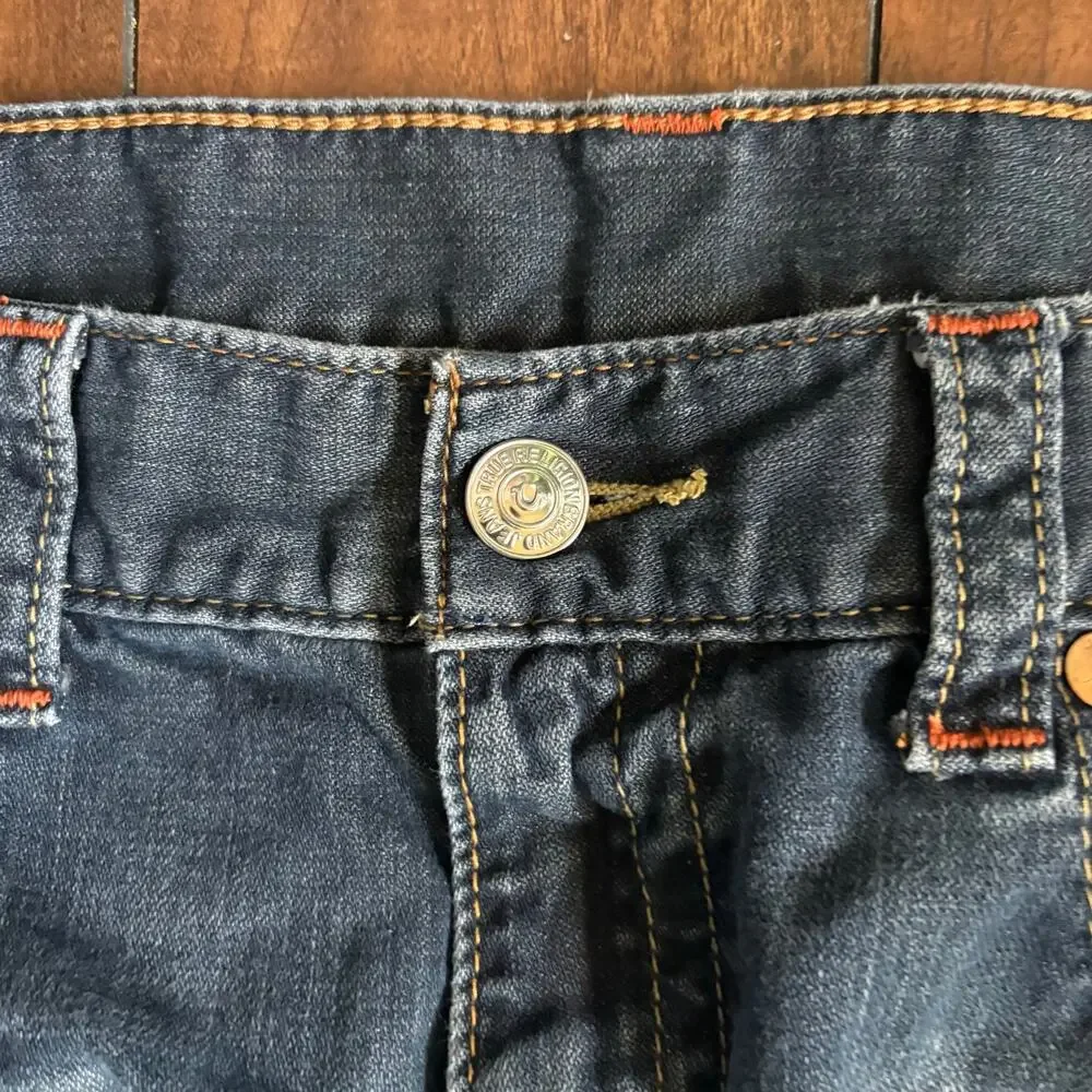 True Religion Jeans Mens 38x32 Blue Slim Fit Streetwear Faded Distressed
